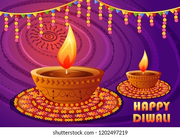 Vector design of Happy Diwali India festival greeting background in Indian art style