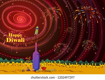 Vector design of Happy Diwali India festival greeting background in Indian art style