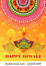 Vector design of Happy Diwali India festival greeting background in Indian art style