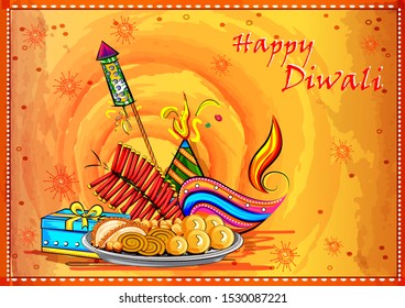 Vector design of Happy Diwali India festival greeting background in Indian art style