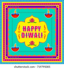 Vector design of Happy Diwali India festival greeting background in Indian truck kitsch art style