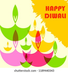 Vector design of Happy Diwali traditional festival of India greeting background with colorful diya