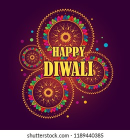 Vector design of Happy Diwali traditional festival of India greeting background with colorful diya