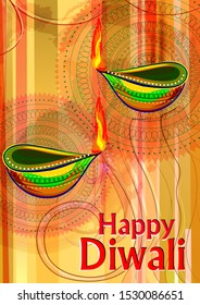 Vector design of Happy Diwali traditional festival of India greeting background with colorful diya