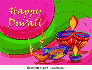 Vector design of Happy Diwali traditional festival of India greeting background with colorful diya