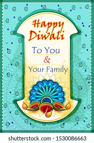Vector design of Happy Diwali traditional festival of India greeting background with colorful diya