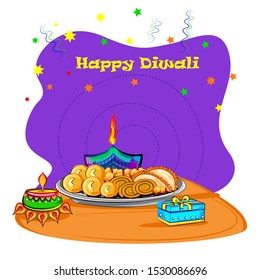 Vector design of Happy Diwali traditional festival of India greeting background with colorful diya