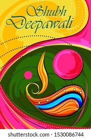 Vector design of Happy Diwali traditional festival of India greeting background with colorful diya