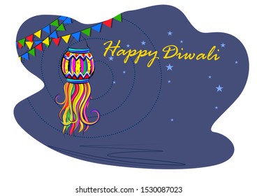 Vector design of Happy Diwali traditional festival of India greeting background with colorful diya