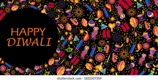 Vector design of Happy Diwali traditional festival of India greeting background with colorful diya