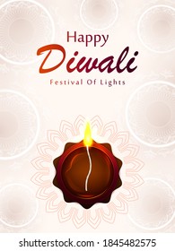 Vector design of Happy Diwali traditional light festival of India holiday greeting background with colorful diya