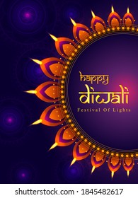 Vector design of Happy Diwali traditional light festival of India holiday greeting background with colorful diya
