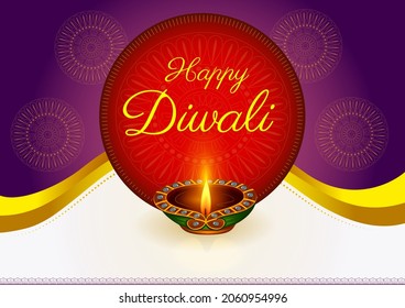 Vector design of Happy Diwali traditional light festival of India holiday greeting background with colorful diya