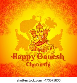Vector design of Happy Ganesh Chaturthi background in Indian art style