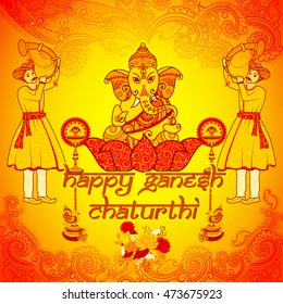 Vector design of Happy Ganesh Chaturthi background in Indian art style