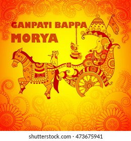 Vector design of Happy Ganesh Chaturthi background in Indian art style with text Ganpati Bappa Morya transation Oh My Lord Ganpati