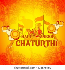 Vector design of Happy Ganesh Chaturthi background in Indian art style