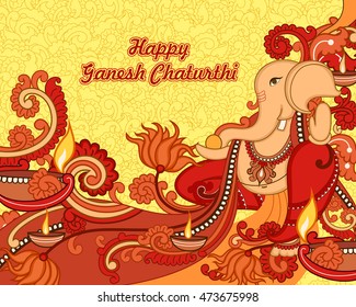 Vector design of Happy Ganesh Chaturthi background in Indian art style