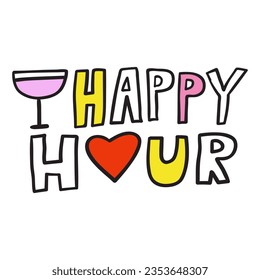 Vector design. Happy hour. Illustration on white background. 
