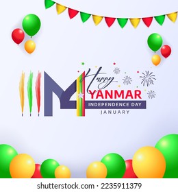 vector design of happy independence day of Myanmar, 4th January. myanmar independence day celebration