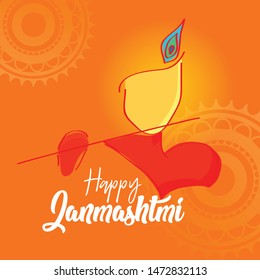vector design of Happy Krishna Janmashtami, Lord Krishna playing bansuri.