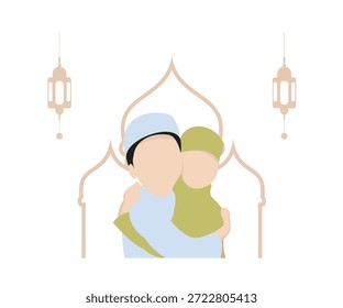 Diseño de Vector de un niño feliz que da la bienvenida Ramadán Kareem