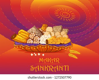 Vector design of Happy Makar Sankranti religious traditional festival of India celebration background