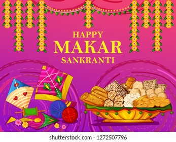 Vector design of Happy Makar Sankranti religious traditional festival of India celebration background