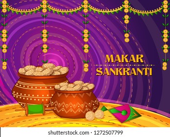 Vector design of Happy Makar Sankranti religious traditional festival of India celebration background
