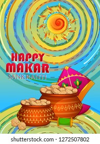 Vector design of Happy Makar Sankranti religious traditional festival of India celebration background