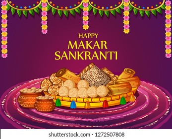 Vector design of Happy Makar Sankranti religious traditional festival of India celebration background