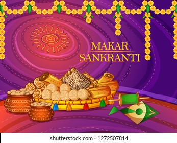 Vector design of Happy Makar Sankranti religious traditional festival of India celebration background