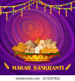 Vector design of Happy Makar Sankranti religious traditional festival of India celebration background