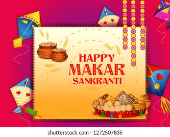 Vector design of Happy Makar Sankranti religious traditional festival of India celebration background
