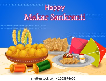 Vector design of Happy Makar Sankranti religious traditional festival of India celebration background
