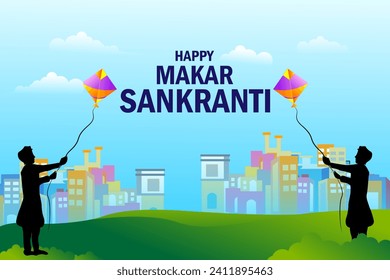 Diseño vectorial del Feliz Makar Sankranti festival religioso tradicional de la India de fondo de la celebración