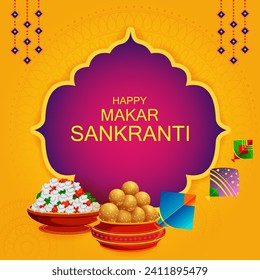Vector design of Happy Makar Sankranti religious traditional festival of India celebration background