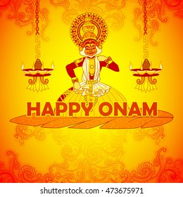 Vector design of Happy Onam background in Indian art style