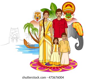 Vector design of Happy Onam background in Indian art style