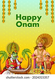 Vector design of Happy Onam festival background of Kerala South India in Indian art style