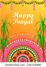 Vector design of Happy Pongal religious traditional festival of Tamil Nadu India celebration background