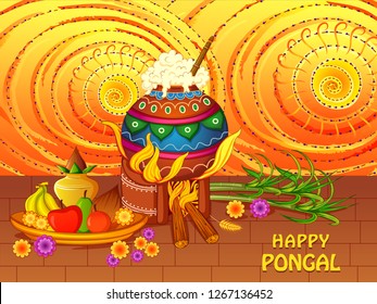 Vector design of Happy Pongal religious traditional festival of Tamil Nadu India celebration background