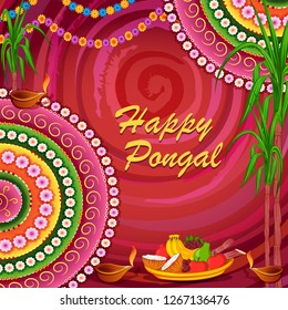 Vector design of Happy Pongal religious traditional festival of Tamil Nadu India celebration background