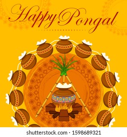 Vector design of Happy Pongal religious traditional festival of Tamil Nadu India celebration background
