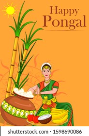 Vector design of Happy Pongal religious traditional festival of Tamil Nadu India celebration background