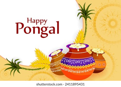 Vector design of Happy Pongal religious traditional festival of Tamil Nadu India celebration background