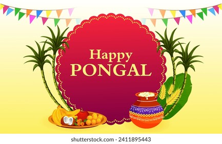 Vector design of Happy Pongal religious traditional festival of Tamil Nadu India celebration background