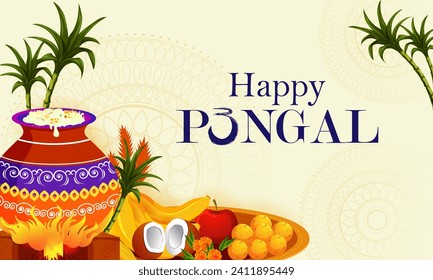 Vector design of Happy Pongal religious traditional festival of Tamil Nadu India celebration background