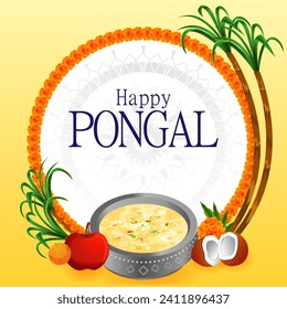 Vector design of Happy Pongal religious traditional festival of Tamil Nadu India celebration background