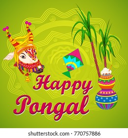 Vector design of Happy Pongal religious traditional festival of Tamil Nadu India celebration background